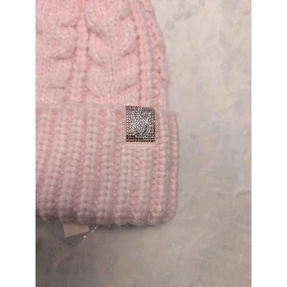 Victoria's Secret Beanie Hat Women's Pretty Pink Cozy Cable-Knit Pom NWT